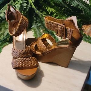BCBGeneration Brown Woven Wedge Sandals